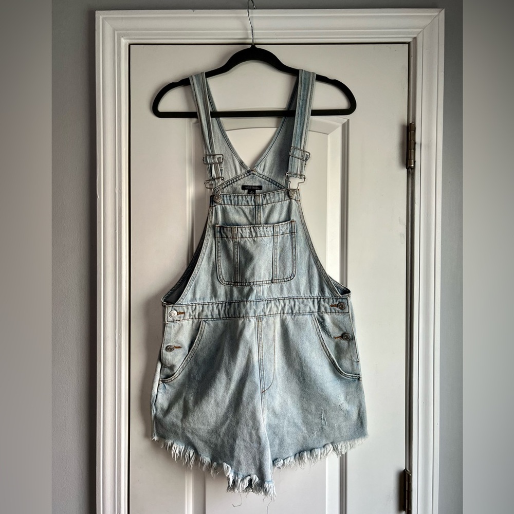Stretch Denim Overall Shorts